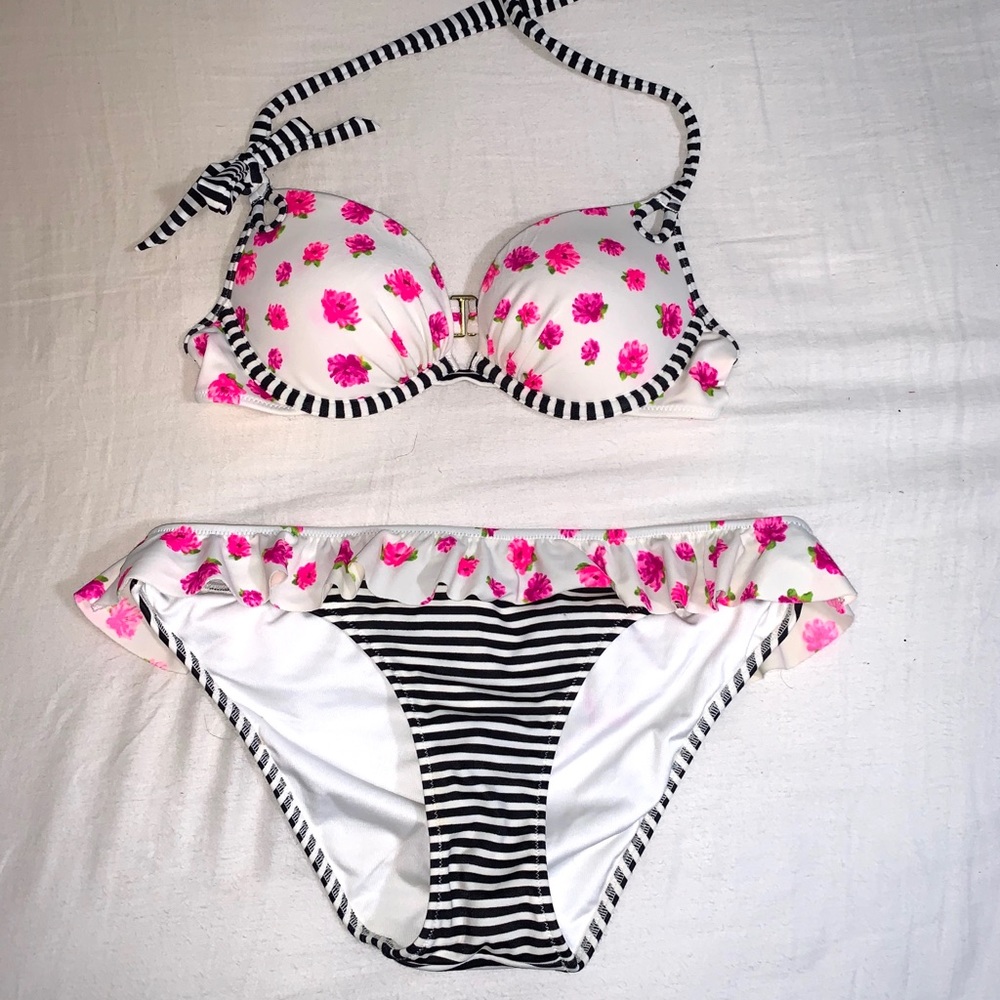 Floral Striped Victoria’s Secret Push Up Bikini